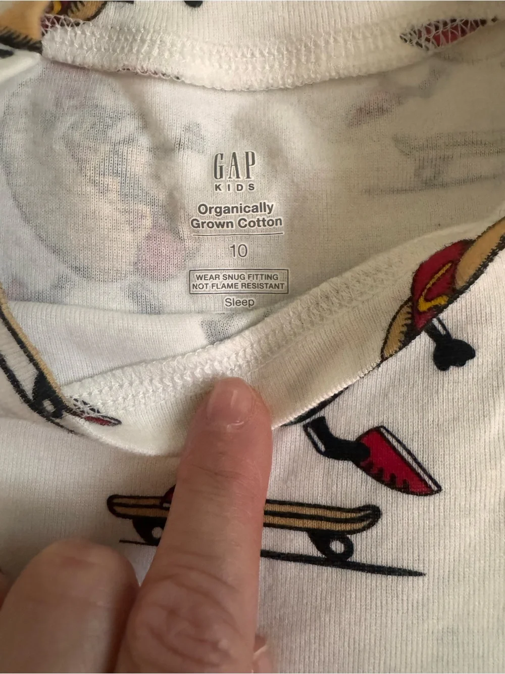GAP White Hot Dog Skateboard Kids Pajama Set with Red and Tan Accents